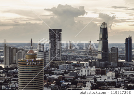 KingBridge tower, Supalai Grand Tower alongside the iconic landmark of Bhumibol Bridge KingBridge tower, Supalai Grand Tower alongside the iconic landmark of Bhumibol Bridge 119317298