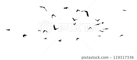 Flying birds silhouette flock. hand drawing. Not AI. Vector illustration 119317336