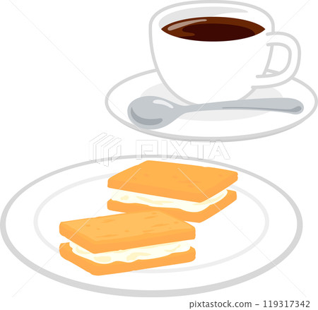 Cream sandwich cookies and coffee 119317342
