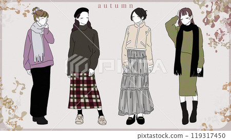 以2024秋季流行趨勢為主題的插畫 以2024秋季流行趨勢為主題的插畫 119317450