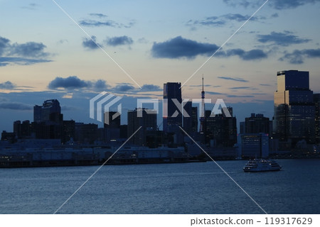 從彩虹橋看到的東京灣和建築物的黃昏和夜景 119317629