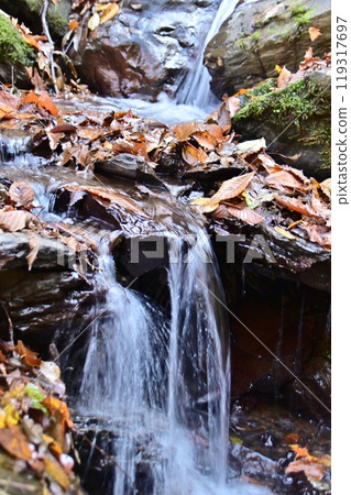 A close-up of the small steps of Scarlet Falls 119317697