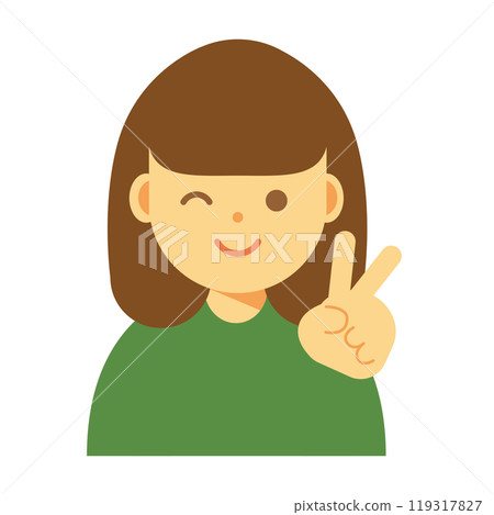 Illustration of a woman making a peace sign and winking Illustration of a woman making a peace sign and winking 119317827