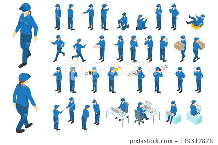 Isometric illustration: Factory worker set (female) Isometric illustration: Factory worker set (female) 119317878