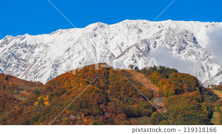 Autumn foliage of the mountains in the Northern Alps, Hakuba Village, Nagano Prefecture 119318166
