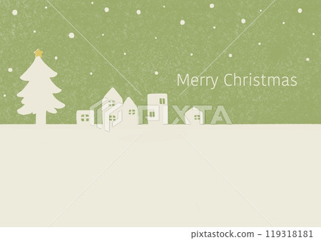 Tree and cityscape Christmas message card green Tree and cityscape Christmas message card green 119318181