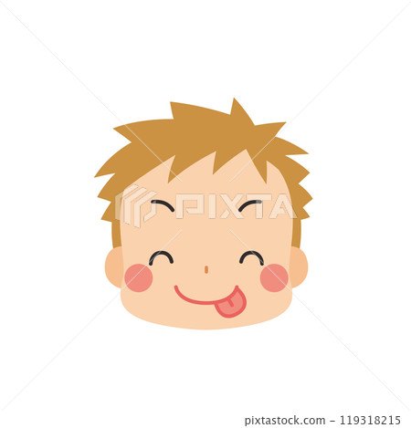 一個可愛的小男孩的表情符號插圖，帶有美味的表情圖標面部表情白色背景向量 119318215