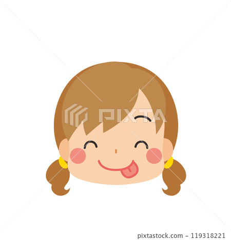 一個可愛的小女孩的表情符號插圖，帶有美味的表情圖標面部表情白色背景向量 119318221