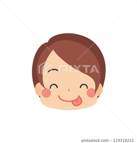 Emoji illustration of a cute little girl with a delicious expression, icon, face, expression, white background, vector 119318222