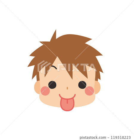 一個可愛的小男孩伸出舌頭圖標面部表情白色背景向量的表情符號插圖 119318223