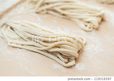 Handmade udon noodles Handmade udon noodles 119318397