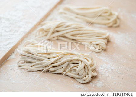 Handmade udon noodles Handmade udon noodles 119318401