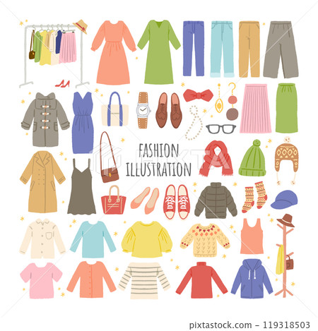 Illustration set of various clothes and fashion items 119318503
