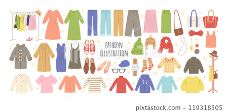 各種衣服和時尚物品的插圖集 119318505