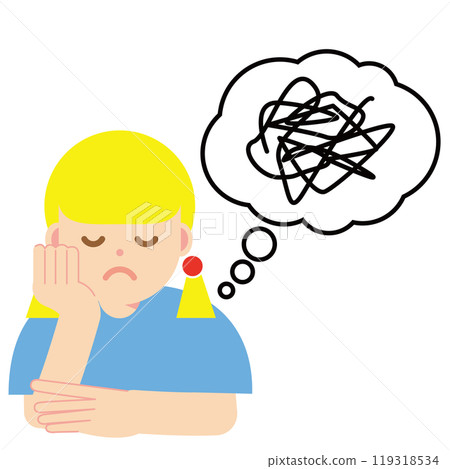 Illustration of a woman who can't think clearly Illustration of a woman who can't think clearly 119318534