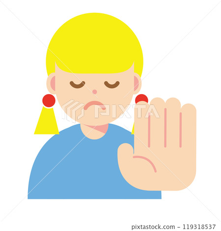 Illustration of a woman refusing with her eyes closed Illustration of a woman refusing with her eyes closed 119318537