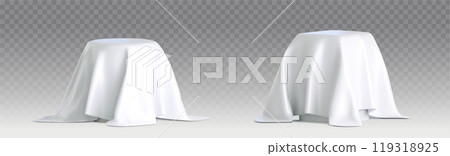 Silk white cloth cover on podium. Box with fabric 119318925