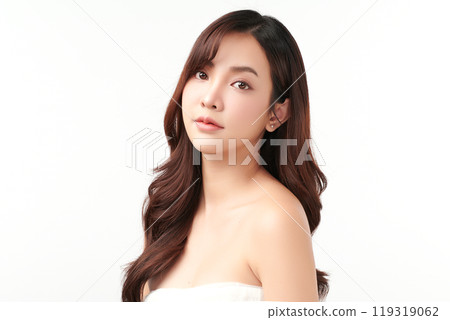 Beautiful young asian woman with clean fresh skin on white background, Face care, Facial treatment, Cosmetology, beauty and spa, Asian women portrait. 119319062
