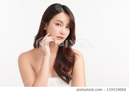 Beautiful young asian woman with clean fresh skin on white background, Face care, Facial treatment, Cosmetology, beauty and spa, Asian women portrait. 119319068