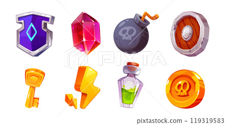 Cartoon game ui interface element icon vector set Cartoon game ui interface element icon vector set 119319583