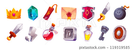 Cartoon set of pirate adventure game props 119319585