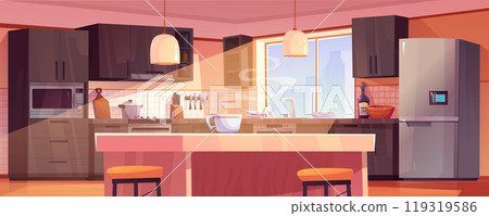 Modern kitchen interior design with furniture 119319586