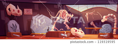 Abandoned museum and broken fossil dinosaur vector 119319595