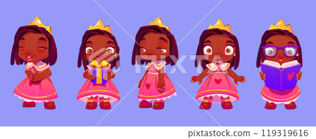 Cute vector cartoon black princess girl character Cute vector cartoon black princess girl character 119319616