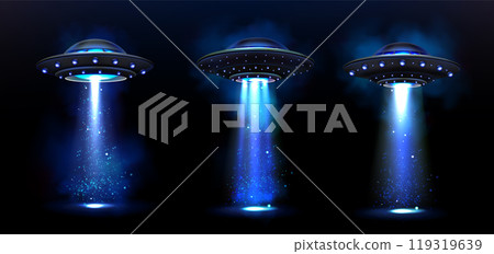 3d ufo spaceship realistic abduction light beam 119319639