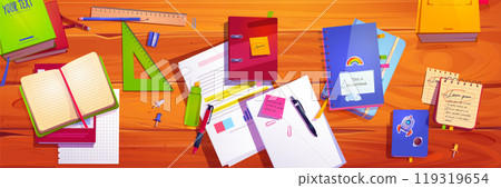 Top view of workplace for studying 119319654