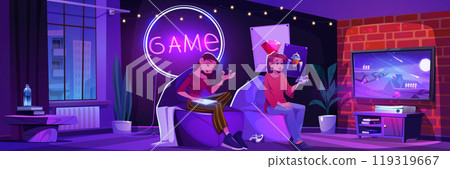Girls drawing on tab, playing video game at night Girls drawing on tab, playing video game at night 119319667
