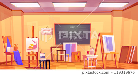 Art classroom interior with painting equipment 119319676