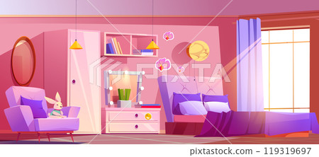 Pink bedroom interior with furniture Pink bedroom interior with furniture 119319697