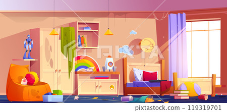 Messy teenagers room with dirty furniture 119319701
