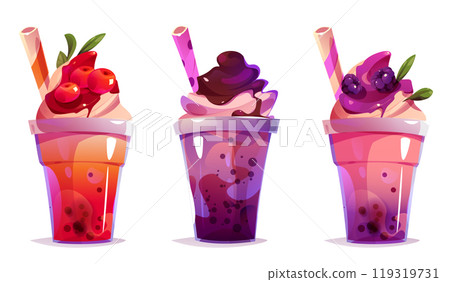 Cartoon set of plastic cups of bubble tea 119319731