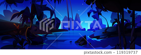 Cartoon night river in forest vector background Cartoon night river in forest vector background 119319737