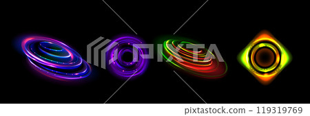 Realistic set of neon color light flares 119319769