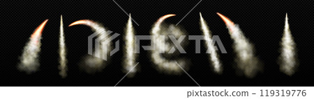 Realistic set of smoke and fire trails Realistic set of smoke and fire trails 119319776