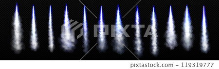 Fire trail with smoke of rocket, spaceship launch 119319777