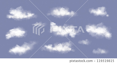 Transparent vector white cloud sky realistic set Transparent vector white cloud sky realistic set 119319815
