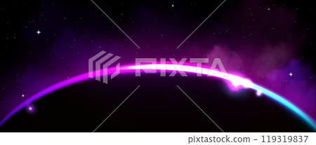 Earth planet eclipse with purple light on horizon 119319837