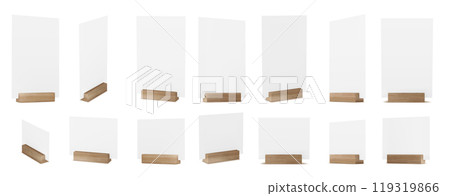 Menu paper card wood stand 3d vector blank mockup 119319866