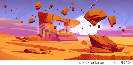 Mars desert with floating rock vector landscape Mars desert with floating rock vector landscape 119319940