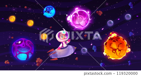 Level map with kid astronaut on rocket in space 119320000