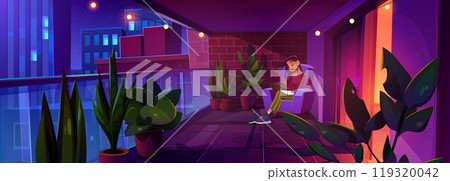 Inspired young woman writing diary on balcony 119320042