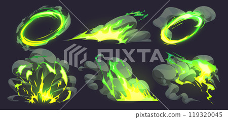 Toxic green comic fire with smoke effect cartoon 119320045