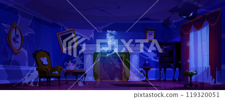 Haunted castle room with female ghost 119320051