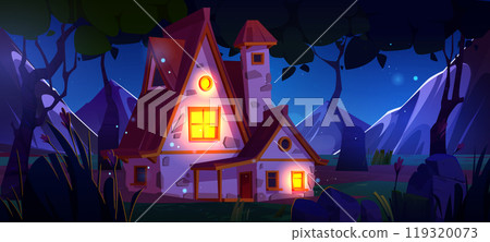 House in night forest vector landscape background 119320073