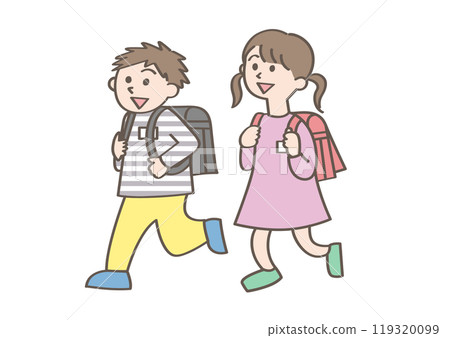 Elementary school students on their way to school 119320099