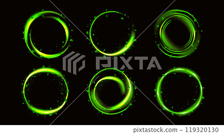 Magic green neon light glow circle with leaves 119320130